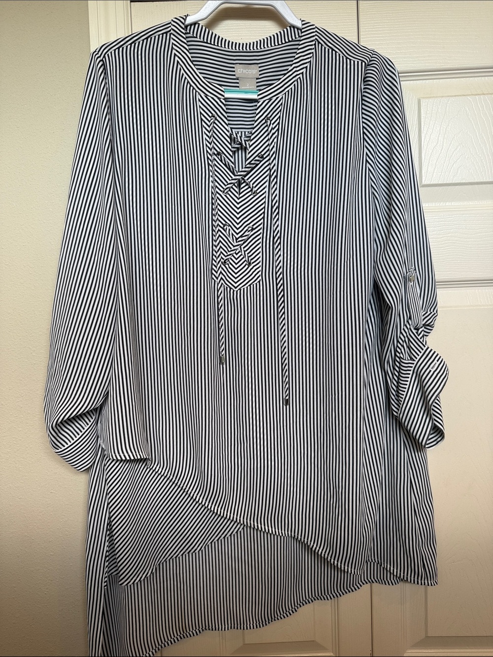 Chico's Black and White Striped Lace-Up Tunic